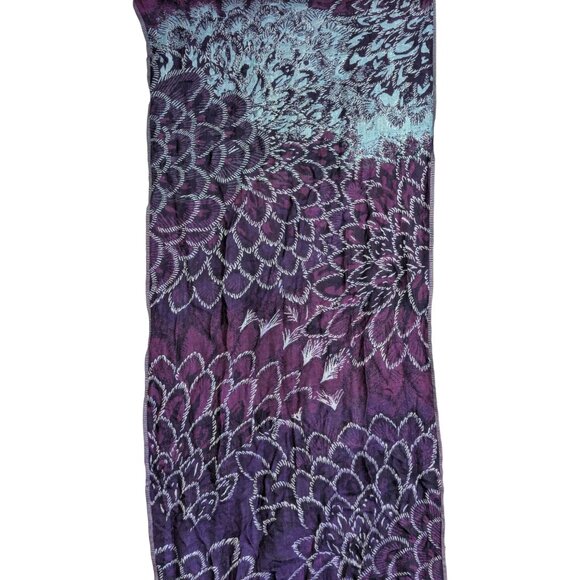 Collection Eighteen Floral Purple & Blue Scarf With Fringe Reversible Shine - Picture 5 of 8